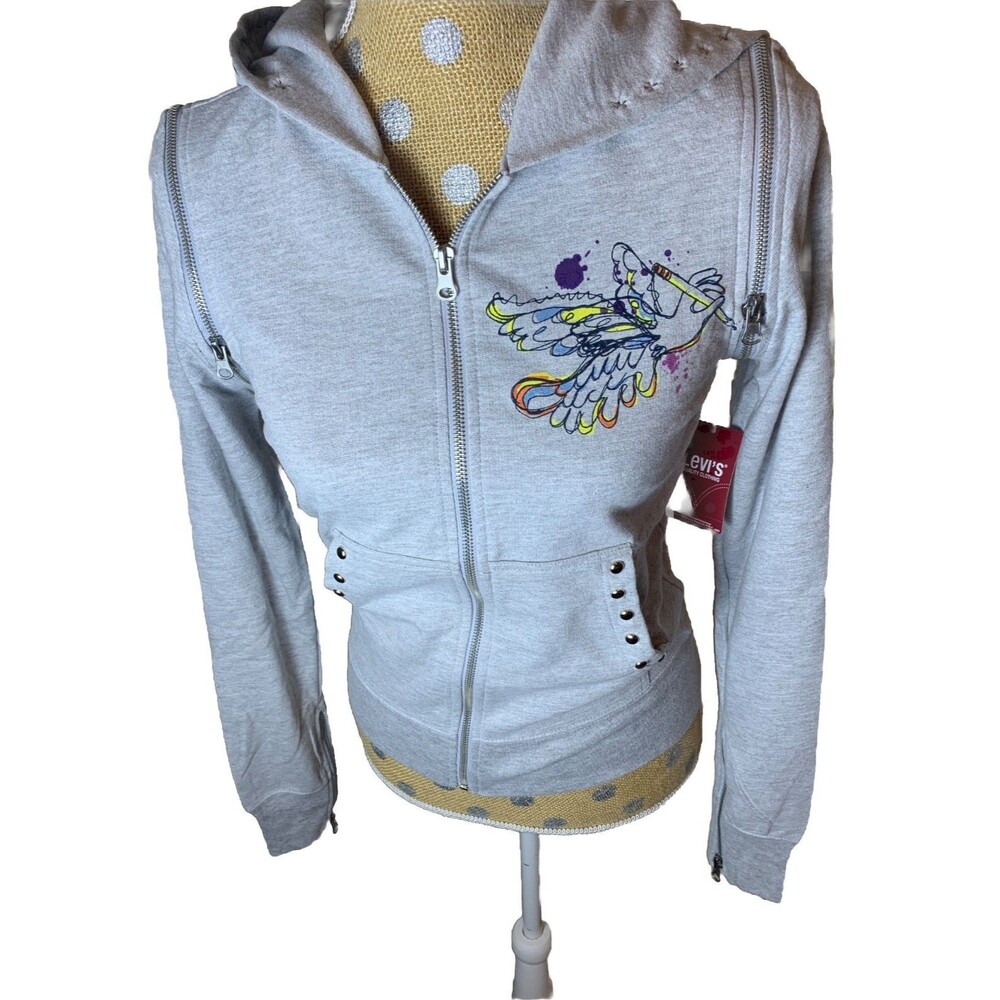 Levi’s Juniors Vintage Y2k Full Zip Hoodie Runs Small XS Skater Artsy Grail NWT